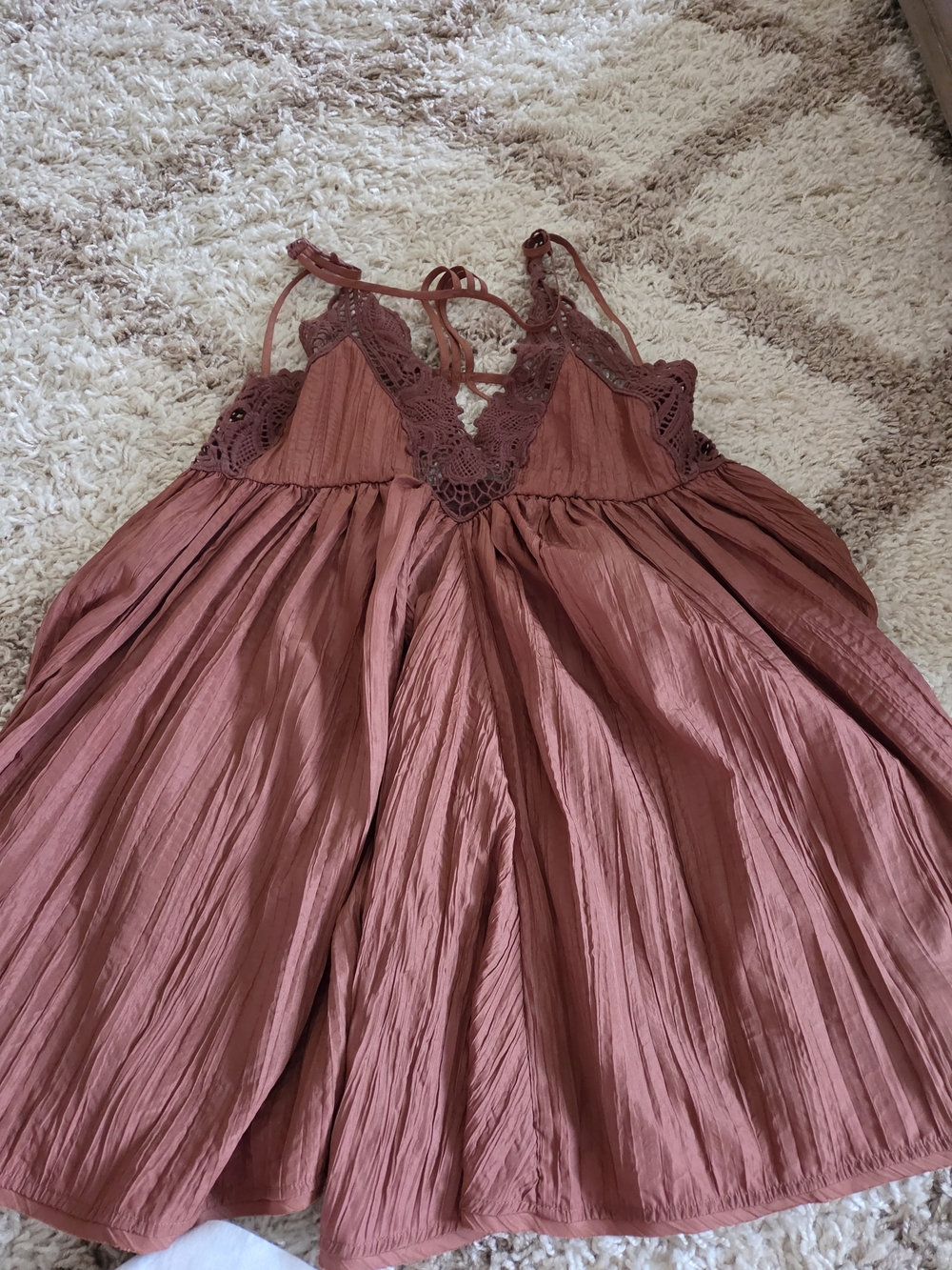 Free People brown Crochet-Trim Mini Dress